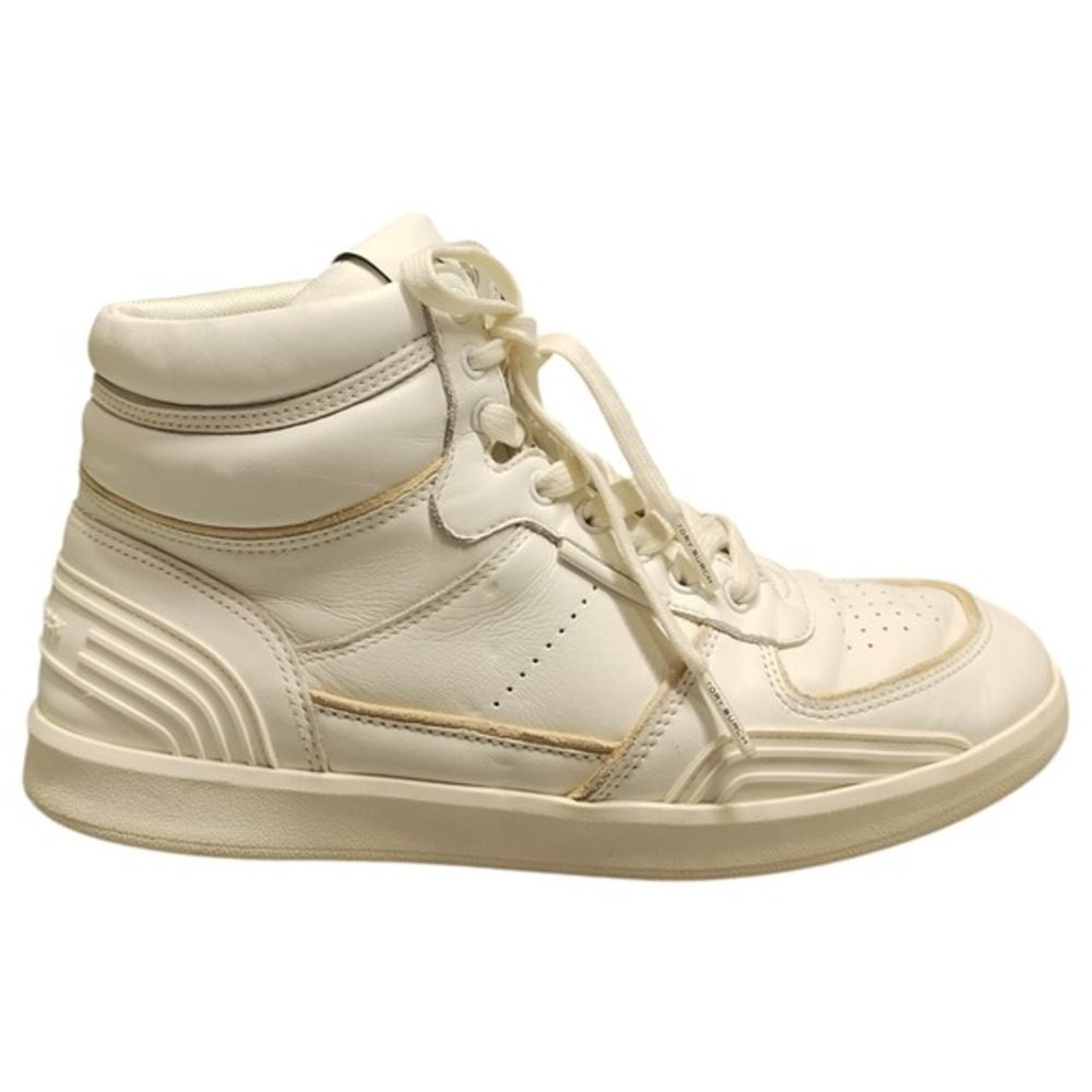 Tory Burch Clover High Top Court Sneakers Mens 8.5 White Tan Rubber Sole 149936